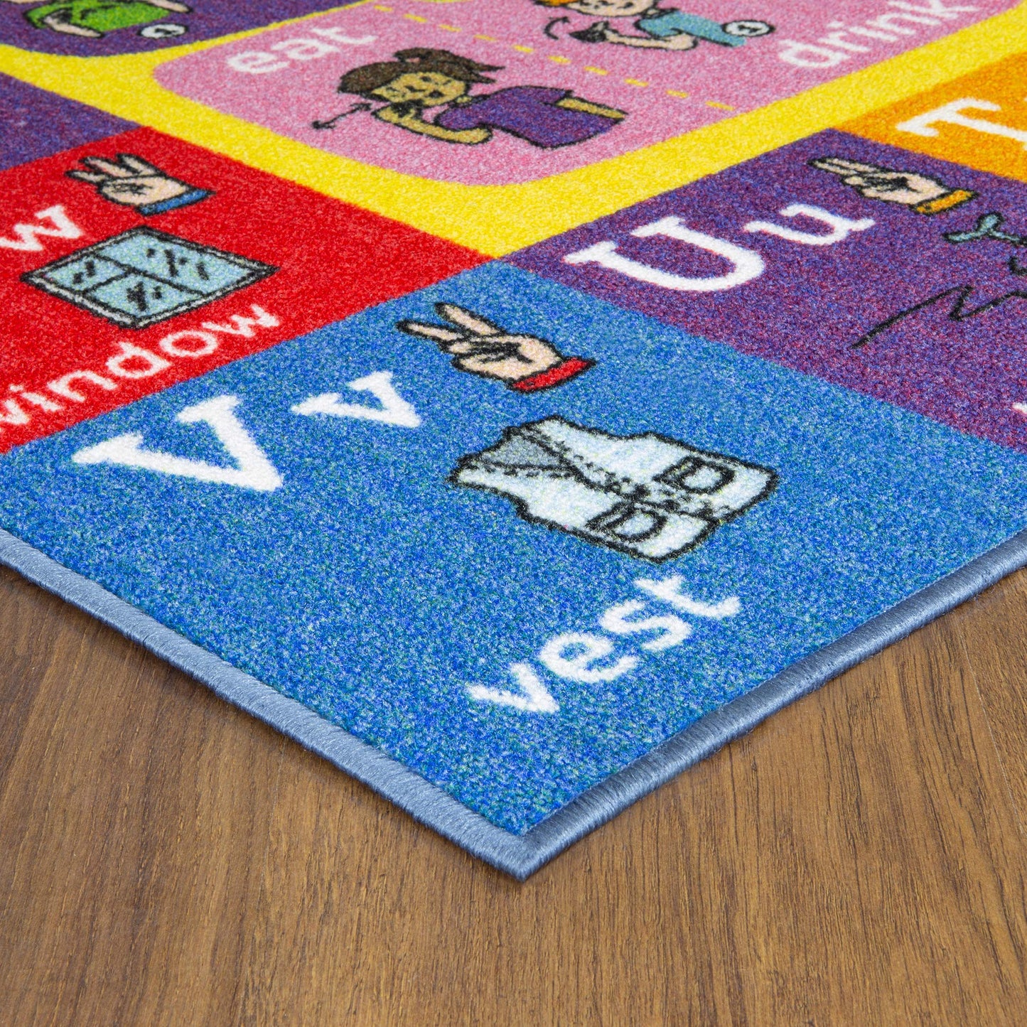 KC Cubs 3x5 ABC Alphabet ASL Sign Language Rug – Educational Non-Slip Carpet Play Mat for Kids, Toddlers, Nursery, Classroom, Playroom, Baby, Daycare