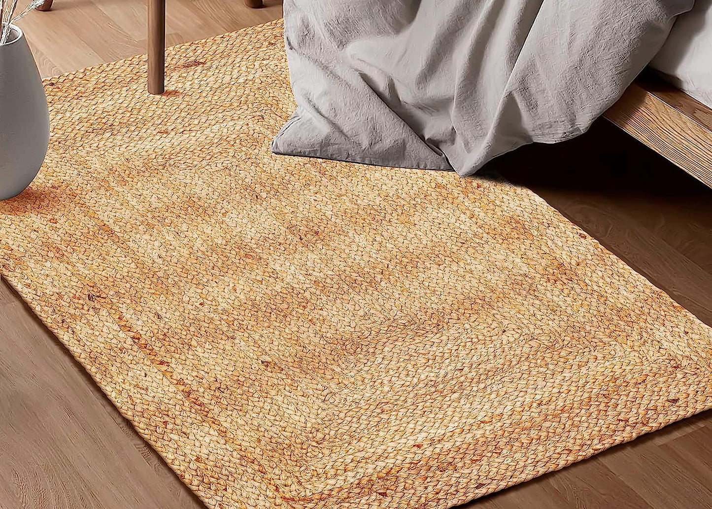 KEMA Handwoven Rectangular Jute Braided Rug 2'x3 ft' – Natural Reversible Farmhouse Boho Rug for Entryway, Kitchen, Living Room & Indoor Outdoor Use