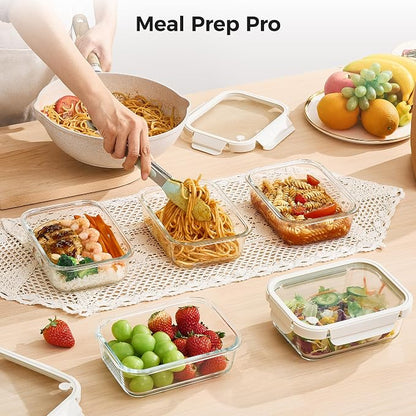 Vtopmart 5 Pack 35oz Glass Food Containers with Glass-Lids & Air Vent, Meal Prep Food Container Sets, Reusable Lunch box for leftovers, Save for Microwave, Oven, Freezer, and Dishwasher, BPA Free