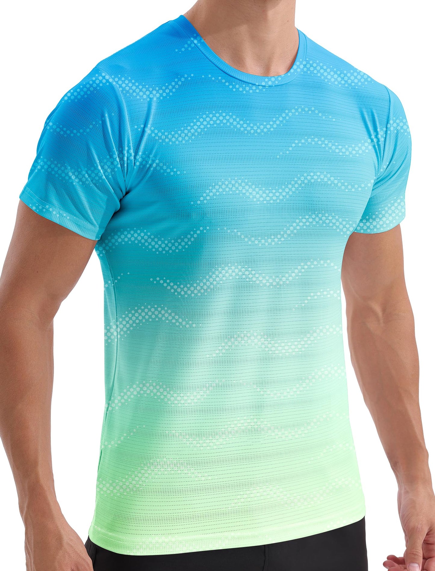 APTRO Men's Dry Fit Workout Shirts Quick Dry Gym T Shirts for Men Athletic Running Training Top Tee Moisture Wicking Lightweight Activewear - Light Blue-Green - L