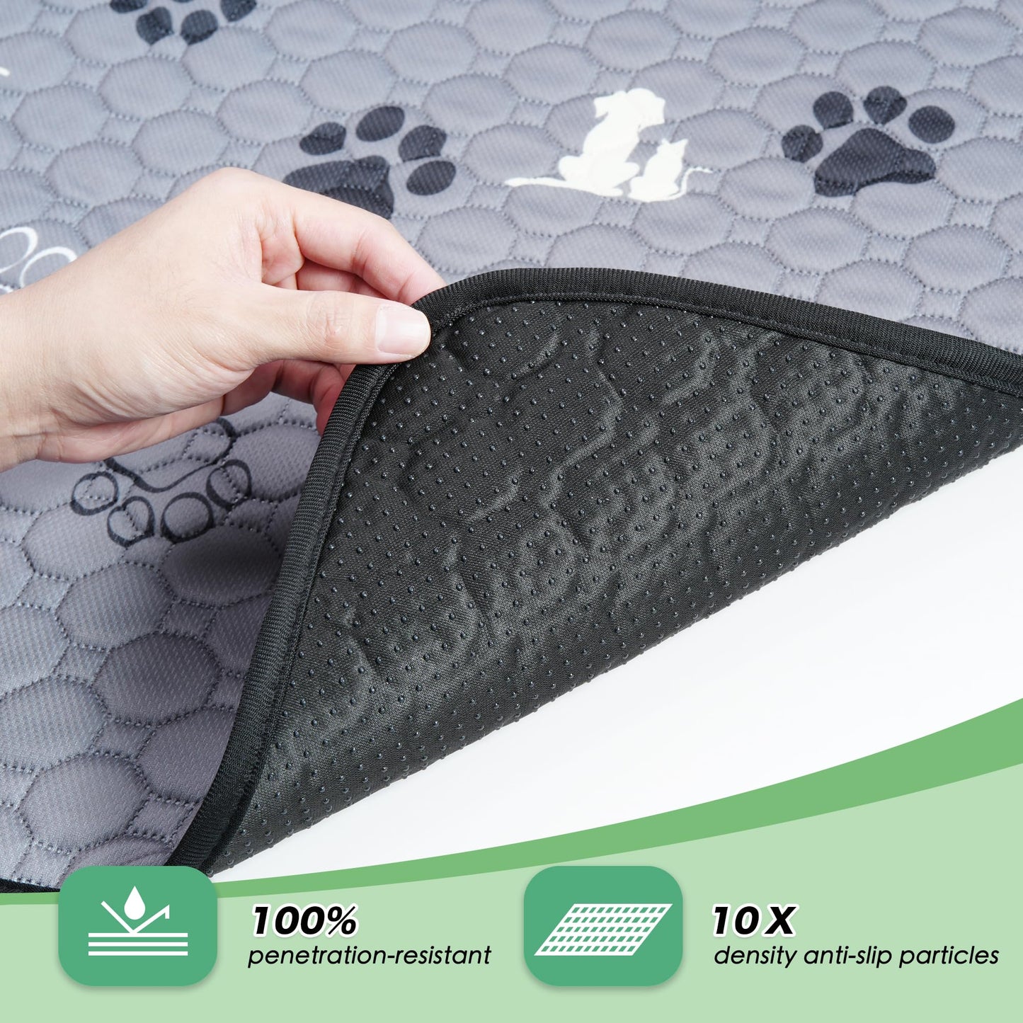 WanpeeGoo Washable Pee Pads for Dogs Mat, 2 Pack Absorbent Reusable Training Dog Pads Pet Puppy Pads, Non-Slip Potty Pads for Whelping, Playpen, Crate, Bed, Grey 24"x36"