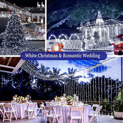 KNONEW 99ft 300 LED Christmas Lights Outdoor String Lights 8 Modes & Memory Fairy Light Plug in Waterproof LED String Lights for Xmas Yard Tree Wedding (Cool White)