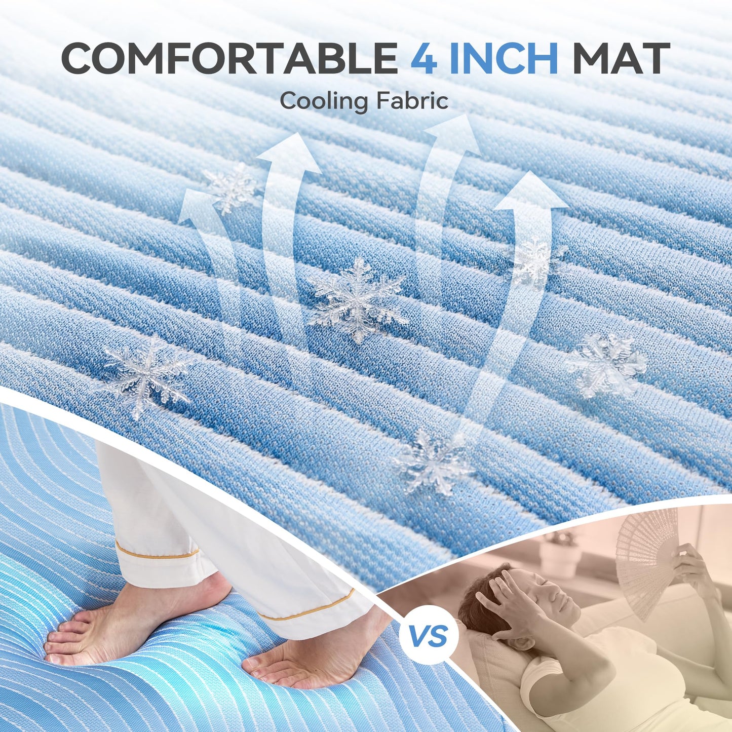 SINWEEK Foldable Trifold Tri Fold Portable Folding Topper Full - 3.8 Inch Memory Foam & High Density Foam with Cooling Fabric, Floor Mat for Travel Camping RV Temporary