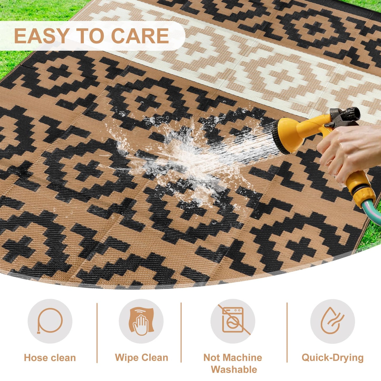 Anidaroel Outdoor Rugs 8x10 for Patios Clearance, Reversible Plastic Straw Outside Rug, Large Outdoor Area Rug RV Camping Mat for Deck, Backyard, Picnic, Beach, Trailer(Black&Brown, 8‘x10')