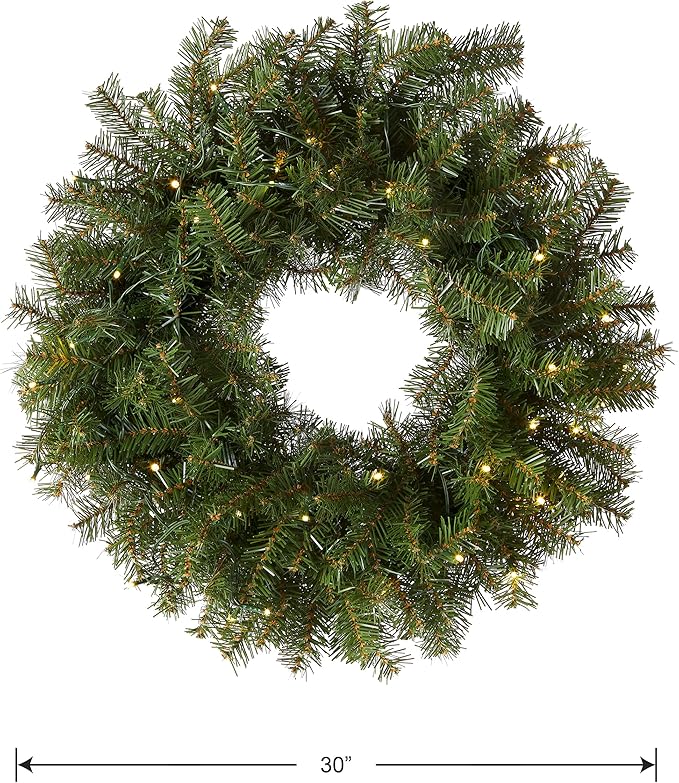 National Tree Company Pre-Lit Artificial Christmas Wreath, Green, Norwood Fir, White Lights, Christmas Collection, 30 Inches