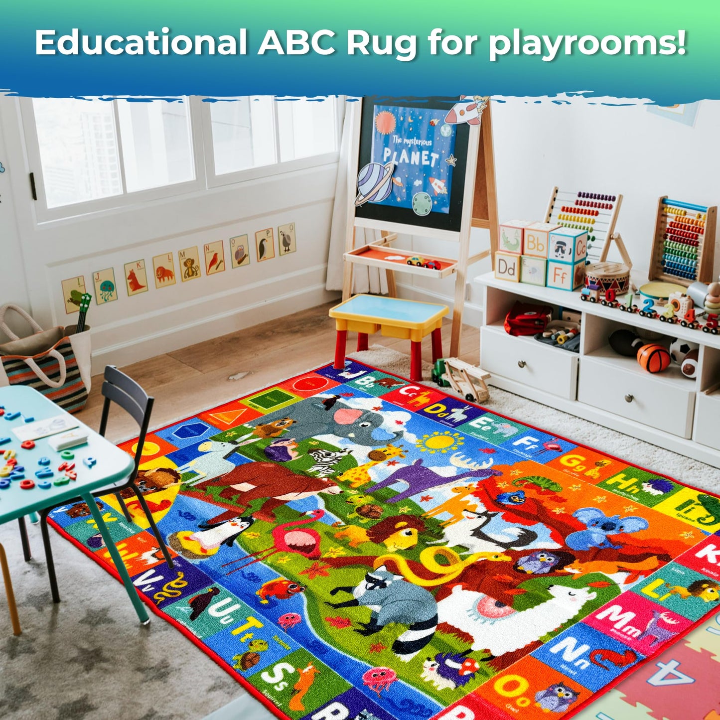QUOKKA Classroom Rug for Kids - 79x60 ABC Rugs for Playroom - Alphabet Learning Area Rug for Bedroom - Ocean Toddler Rug for Boys and Girls - Carpet for Kids Room
