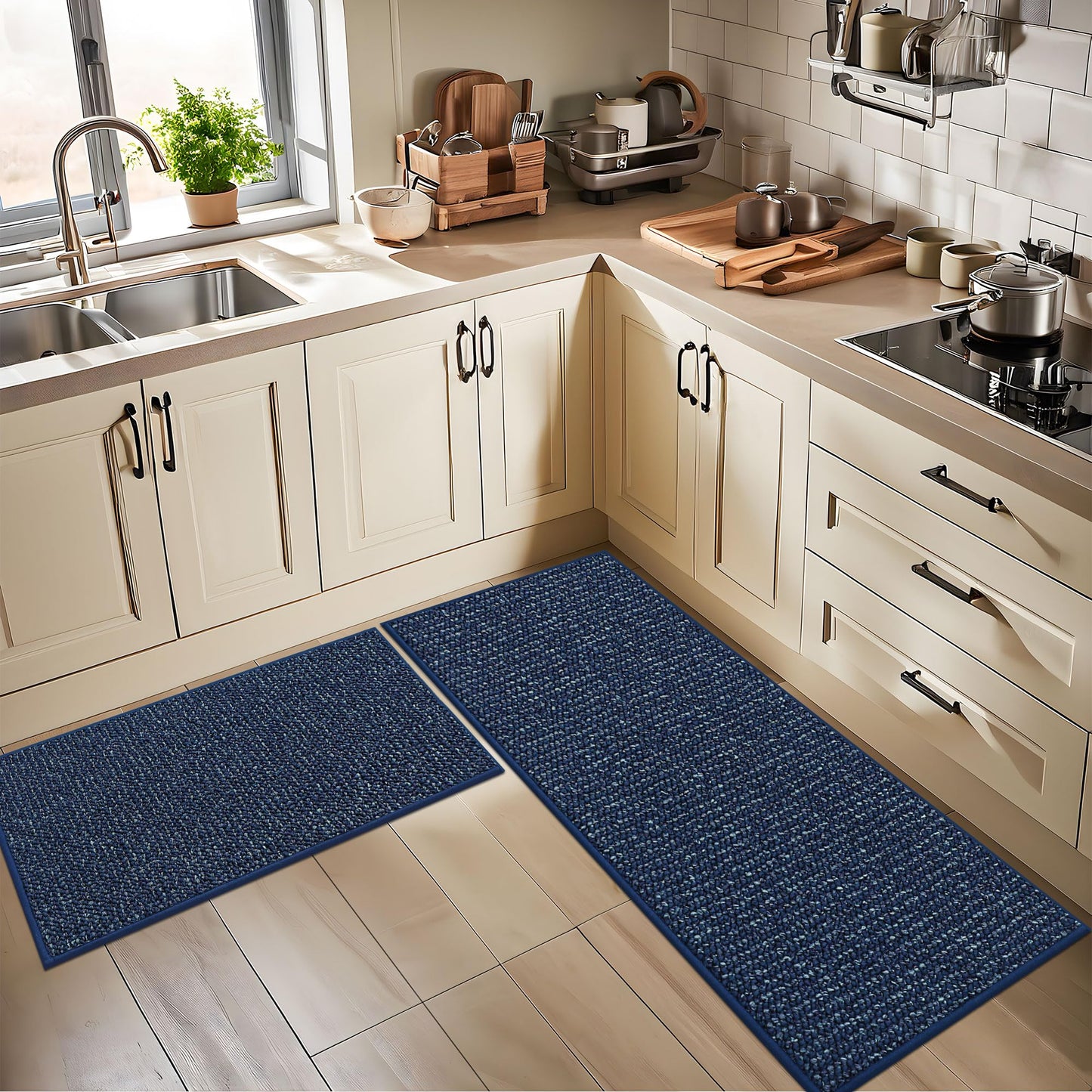 BEQHAUSE Kitchen Runner Rugs 24"x60", Non-Slip Kitchen Mats for Floor, Super Absorbent and Stain Resistant Kitchen Rug, Machine Washable Rugs for Kitchen, Hallway, Laundry & Sink, Blue