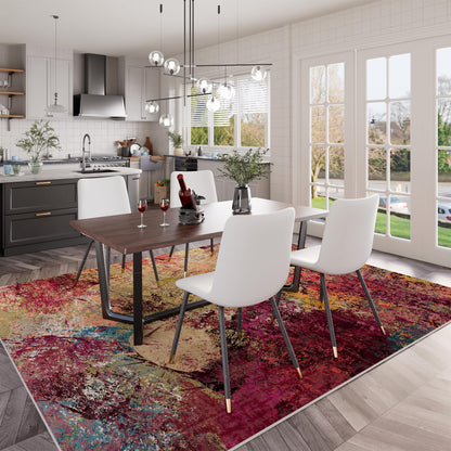 Arbosofe Modern Abstract Rug for Living Room, 5'x7' Washable Area Rug with Non-Slip Backing & Short Pile, Large Carpet with Abstract Pattern for Living Room Bedroom and Dining Floor Carpet Red Orange