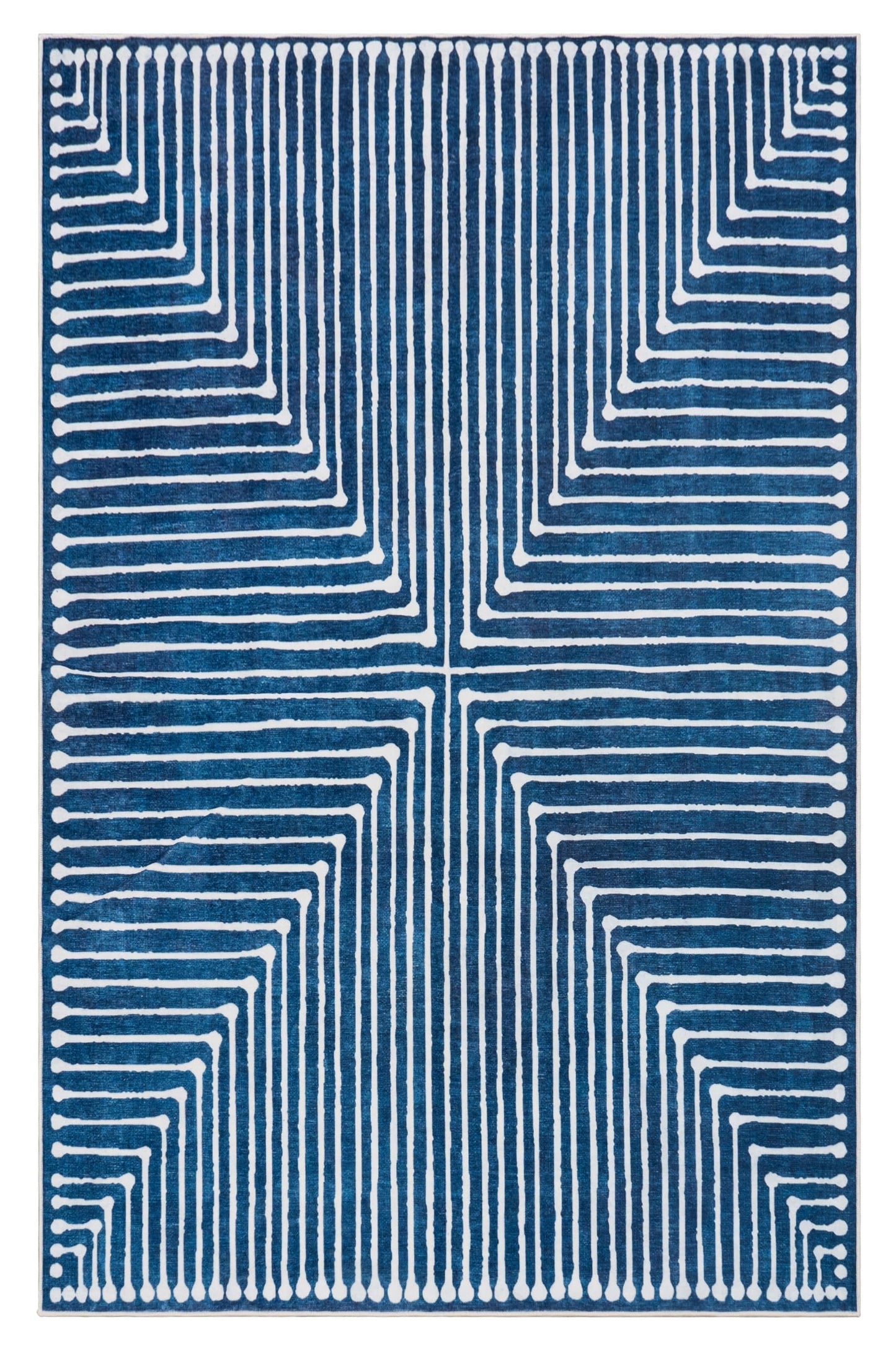 GLN Rugs Contemporary - Assos - Machine Washable Area Rug, Modern Washable, Non Slip, Low Pile Area Rug, Entryway, Hallway, Kitchen Rug - Easy Clean (3' x 5' Lines Blue)