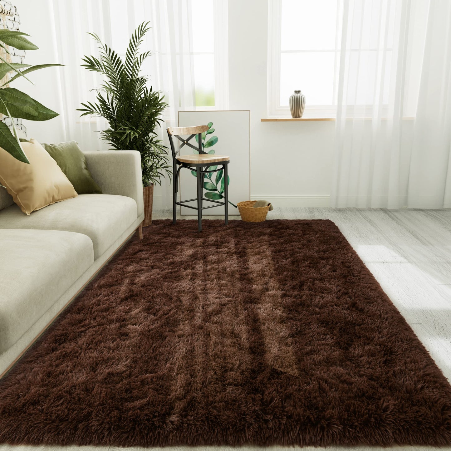 LOCHAS Ultra Soft Indoor Modern Area Rugs Fluffy Living Room Carpets for Children Bedroom Home Decor Nursery Rug 4x6 Feet, Brown