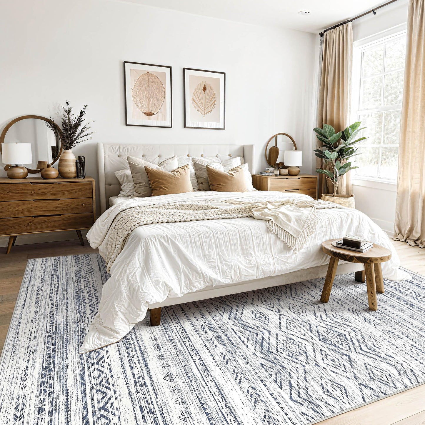 Tortania Area Rug Living Room Rugs- 10x14 Washable Large Soft Neutral Boho Moroccan Bohemian Farmhouse Rug Indoor Floor Carpet for Bedroom Under Dining Table Home Office Decor - Dark Blue