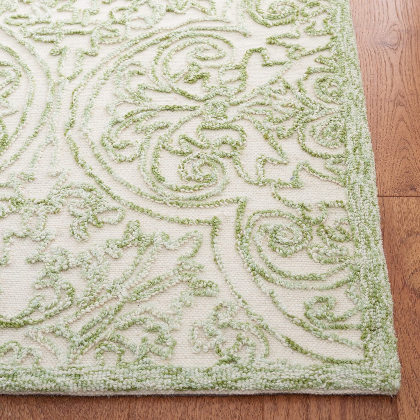 SAFAVIEH Trace Collection Runner Rug - 2'3" x 8', Ivory & Green, Handmade Wool, Ideal for High Traffic Areas in Living Room, Bedroom (TRC101Y)
