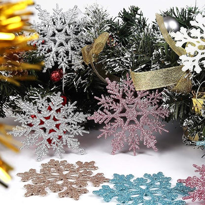RECUTMS Winter Christmas Hanging Snowflake Decorations - 40Pcs White Snowflakes Hanging Garland for Christmas Winter Wonderland Holiday New Year Party Home Decoration,4 Inches,2 Pattern (White)
