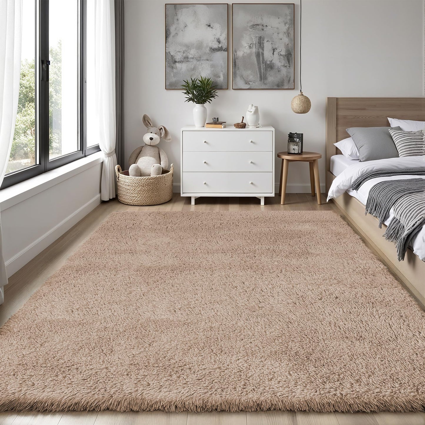 Area Rug for Living Room Bedroom: 4x6 Camel Soft Fluffy Shag Upgrade Non-Slip High Pile Carpet Large Fuzzy Plush Indoor Floor Decor Shaggy Rug for Kid Boys Girls Dorms Playroom Nursery Modern Home