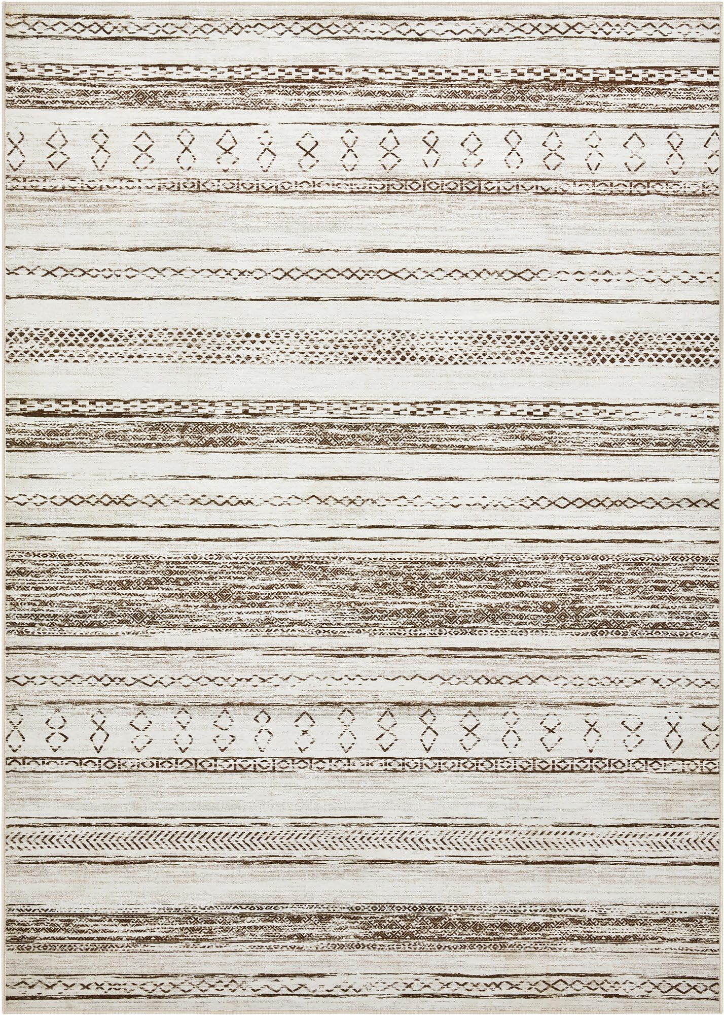 Tortania Area Rug Living Room Rugs - 6x9 Washable Large Soft Neutral Boho Moroccan Bohemian Farmhouse Rug Indoor Floor Carpet for Bedroom Under Dining Table Home Office Decor - Cream Brown