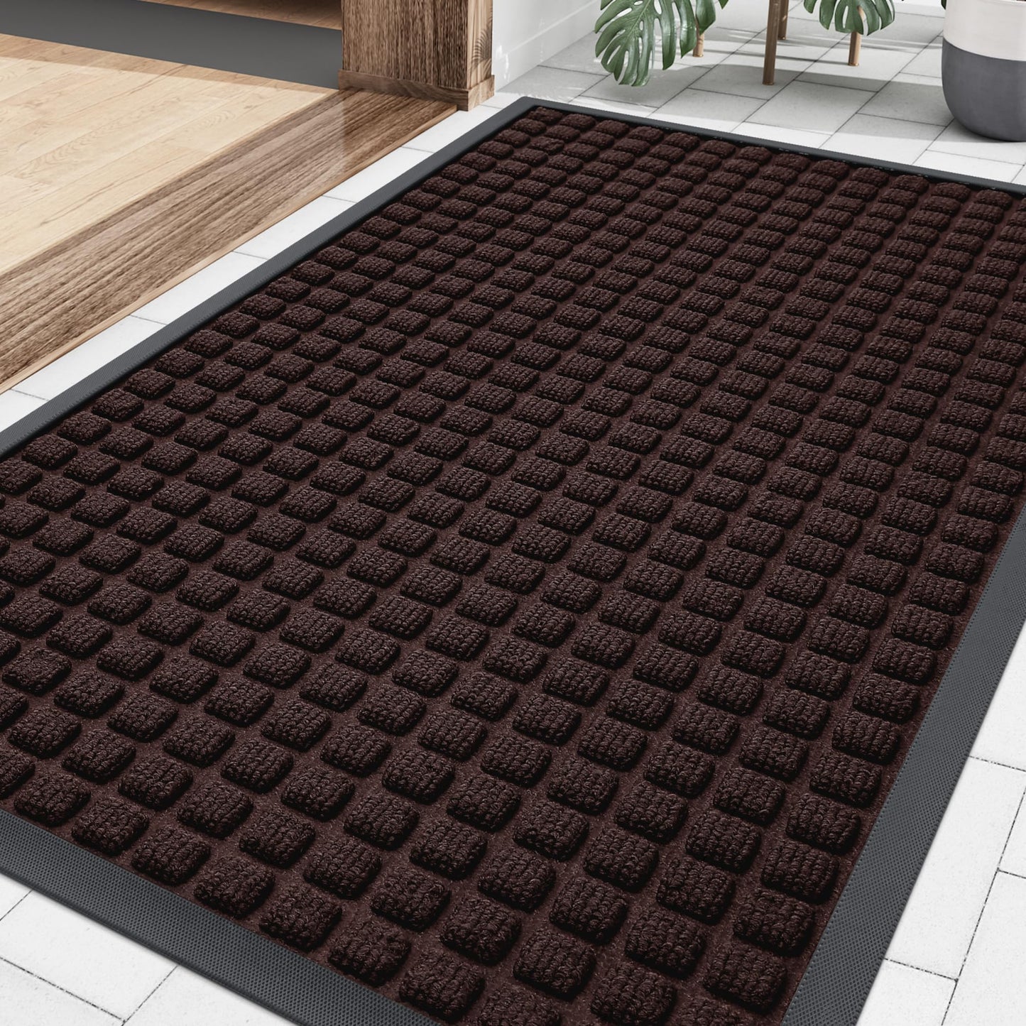 Smiry Front Door Mat Outside Entrance, Heavy Duty Natural Rubber Doormat, Non Slip, Trap Dirt and Moisture, Easy Clean, Low Profile Welcome Floor Mats for Indoor Outdoor Entry, 29.5x17 Inch, Brown