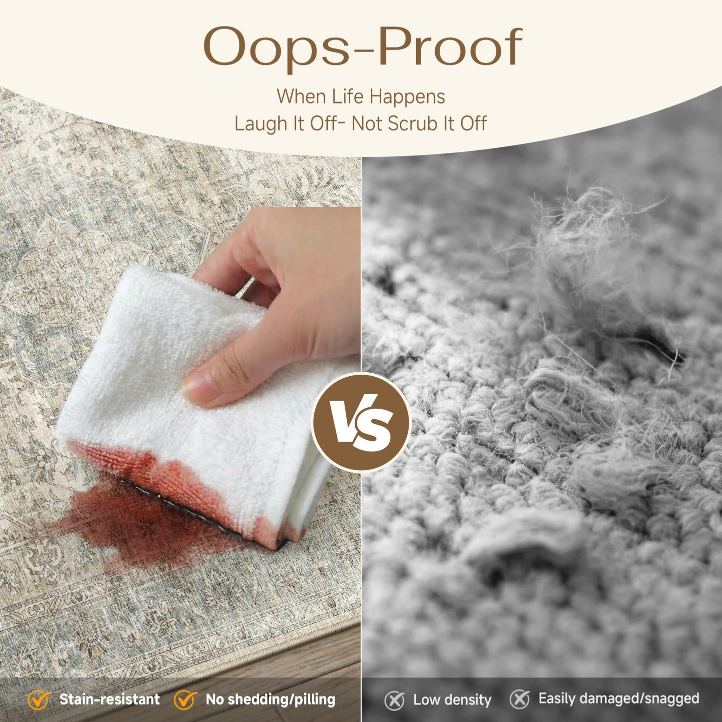 PureCozy 5x7 Brown Area Rug for Living Room,Non-Slip Backing Washable Carpet,Vintage Large Low Pile Area Rug，Easy Care Ideal for High Traffic Soft Carpet in Bedroom Office Coffee Table Dining Room