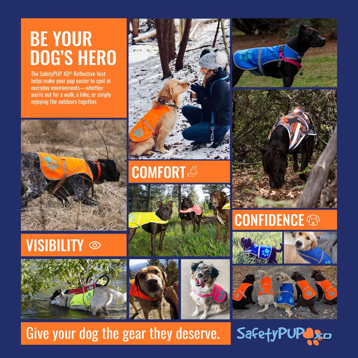 Blaze Orange Reflective Dog Vest, High Visibility in Woods & Hunting Areas