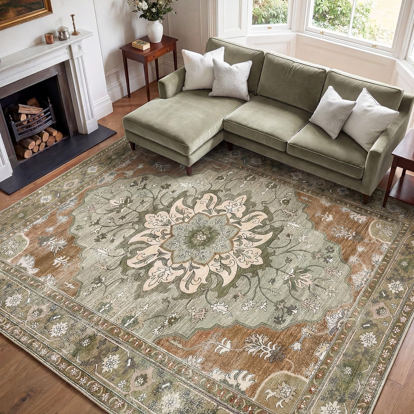 YBYX Washable Area Rug 6x9, Vintage Floral Carpet