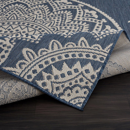 CAMILSON Outdoor Rug 5x7 Modern Area Rugs for Indoor and Outdoor Patios and Porches - Waterproof, Washable, Non-Shedding, Easy-to-Clean Outside Carpet (5 x 7, Medallion - Blue/White)