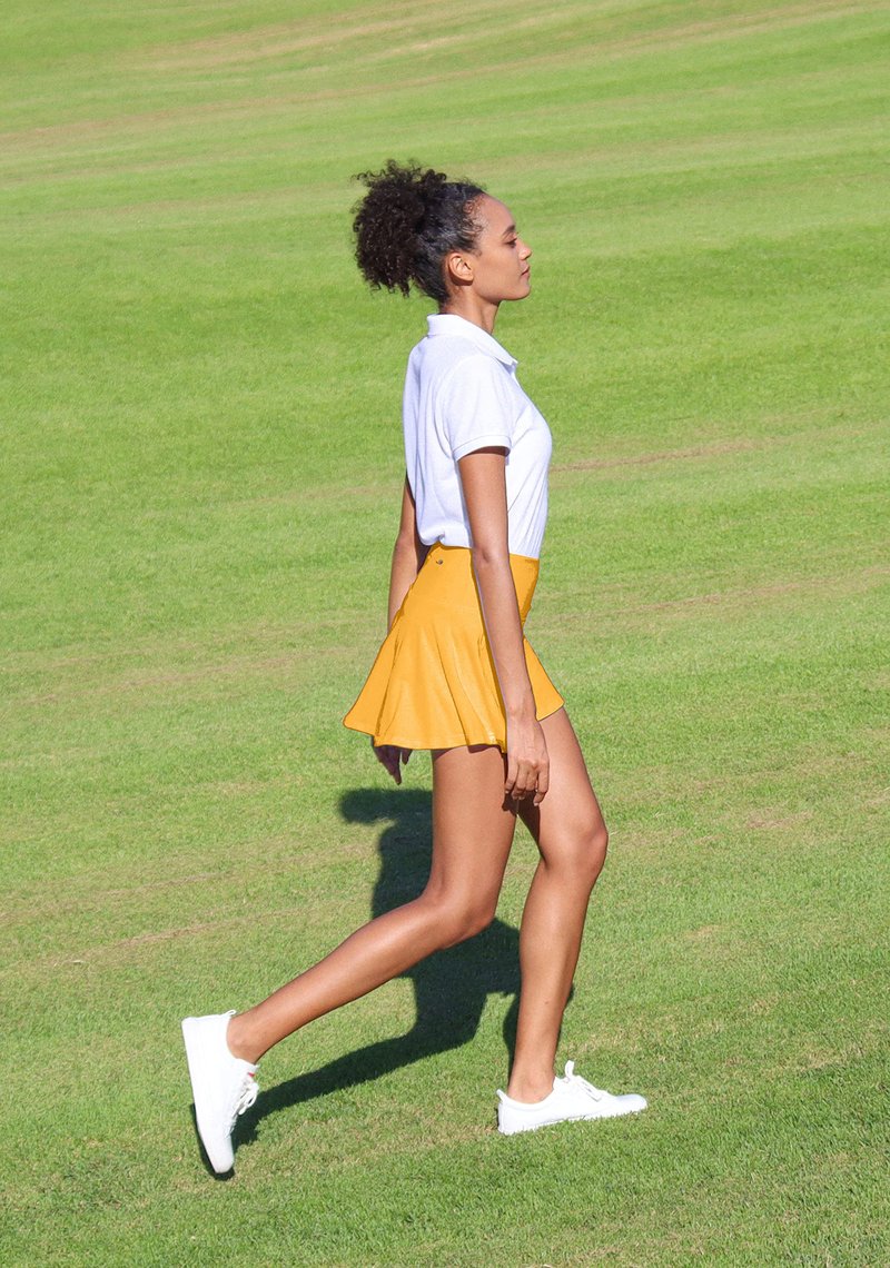 SANTINY Pleated Tennis Skirt for Women with 4 Pockets Women's High Waisted Athletic Golf Skorts Skirts for Running Casual (Yellow_M)