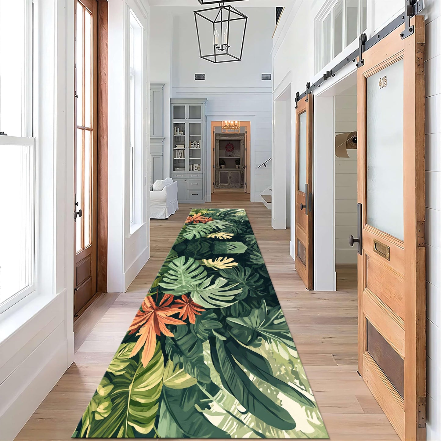 Tropical Leaves Runner Rug, 2x7ft, Hawaiian Bohemian Palm Leaf Monstera Plant Runner Hallway Rug, With Rubber Backing Green Leaf Soft Floor Rug for Bedroom Kitchen Dining Room Laundry Room - Green