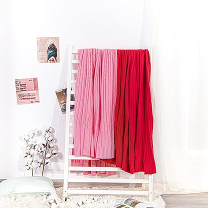 NTBAY 100% Pure Cotton Oversize (60x80) Cable Knit Throw Blanket, Super Soft Warm Knitted Throw Blanket for Bed, Sofa, Chair, Couch - Extra Cozy, Machine Washable, Comfortable Home Decor, Red