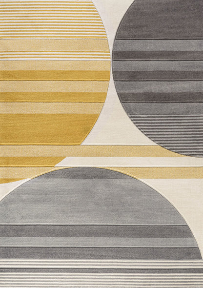 JONATHAN Y Striped Circles Gray/Yellow/Cream Indoor Area Rug 3X5 ft, Nicky Geometric for Living Room, Bedroom, Kitchen, Office, Easy-Cleaning, High Traffic, Pet-Friendly, Non-Shedding UNQ100A-3