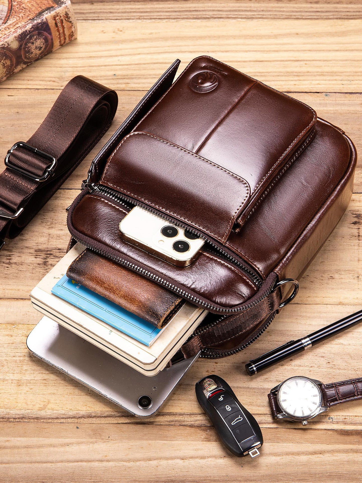 RAINBOW HORSE Men's Vintage Genuine Leather -Durable,Stylish & Practical Crossbody Bag for Daily Essentials