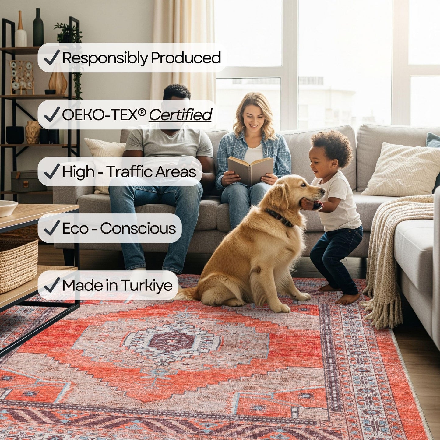 Fame Rugs Turkish Rug. Washable Vintage Oriental Antique Inspired Traditional Doormat Small Modern Area Rugs Luxury Entryway Entry Bedroom Bathroom Kitchen (380TT, 2'5 x 6'9)