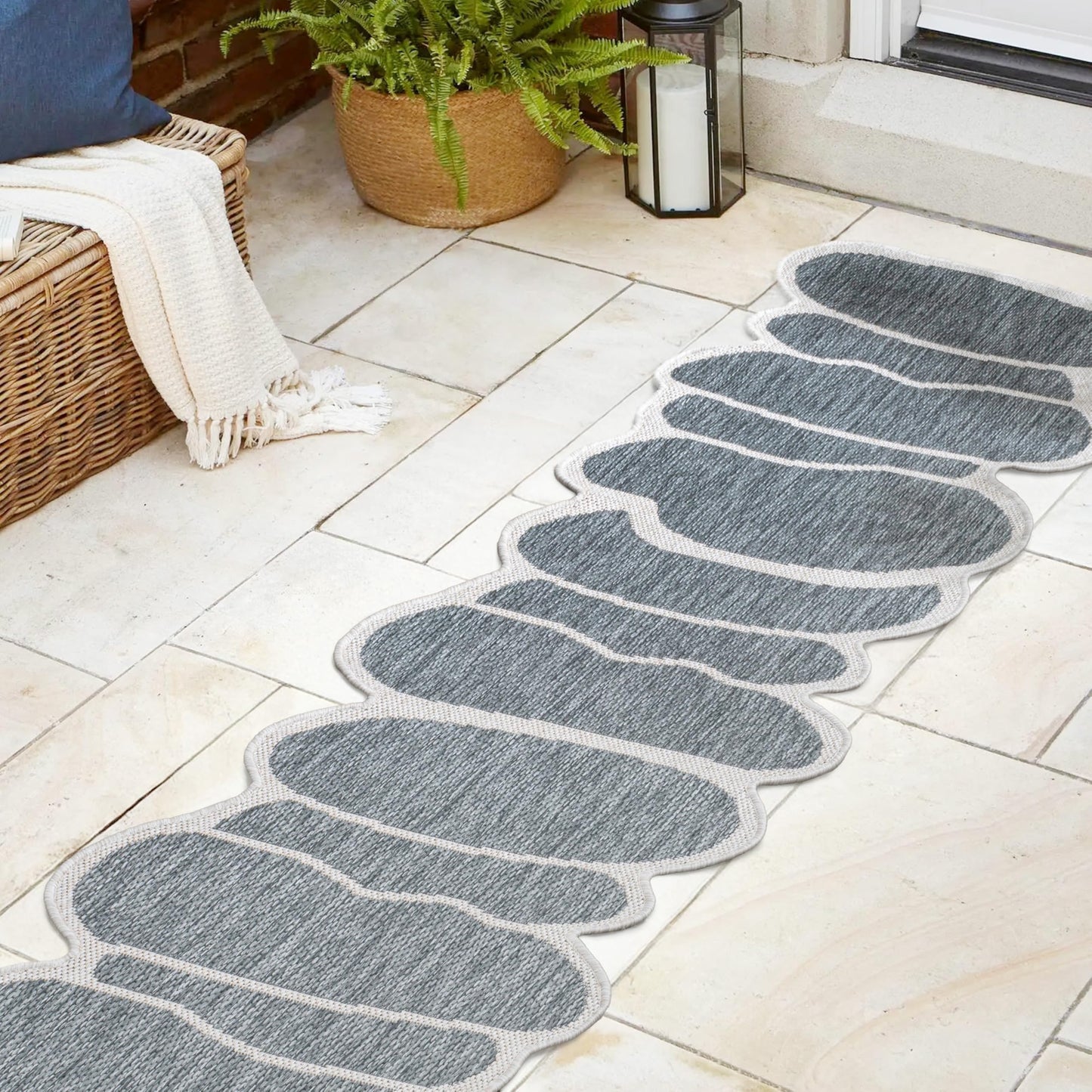 JONATHAN Y Rustic Abstract Indoor Outdoor Runner Rug 2X8 Blue/Cream, Jasper Modern for Backyard, Patio, Porch, Easy-Cleaning, High Traffic, Pet-Friendly, Non-Shedding (SHP101C-28)
