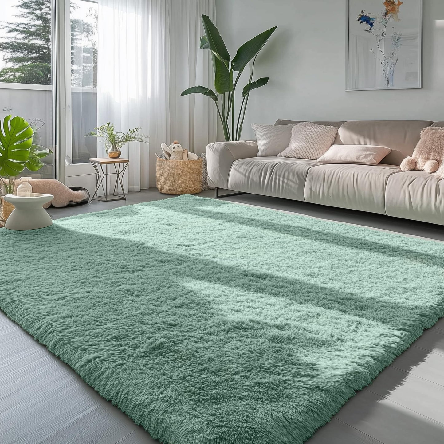 PAGISOFE Sage Green Rugs for Bedroom, 4x6 Ft Rectangle Fluffy Rug Plush Fuzzy Carpet for Kids Room, Green Rug Home Decor Aesthetic,Non-Slip Indoor Rugs for Nursery Room Decor Girls Boys