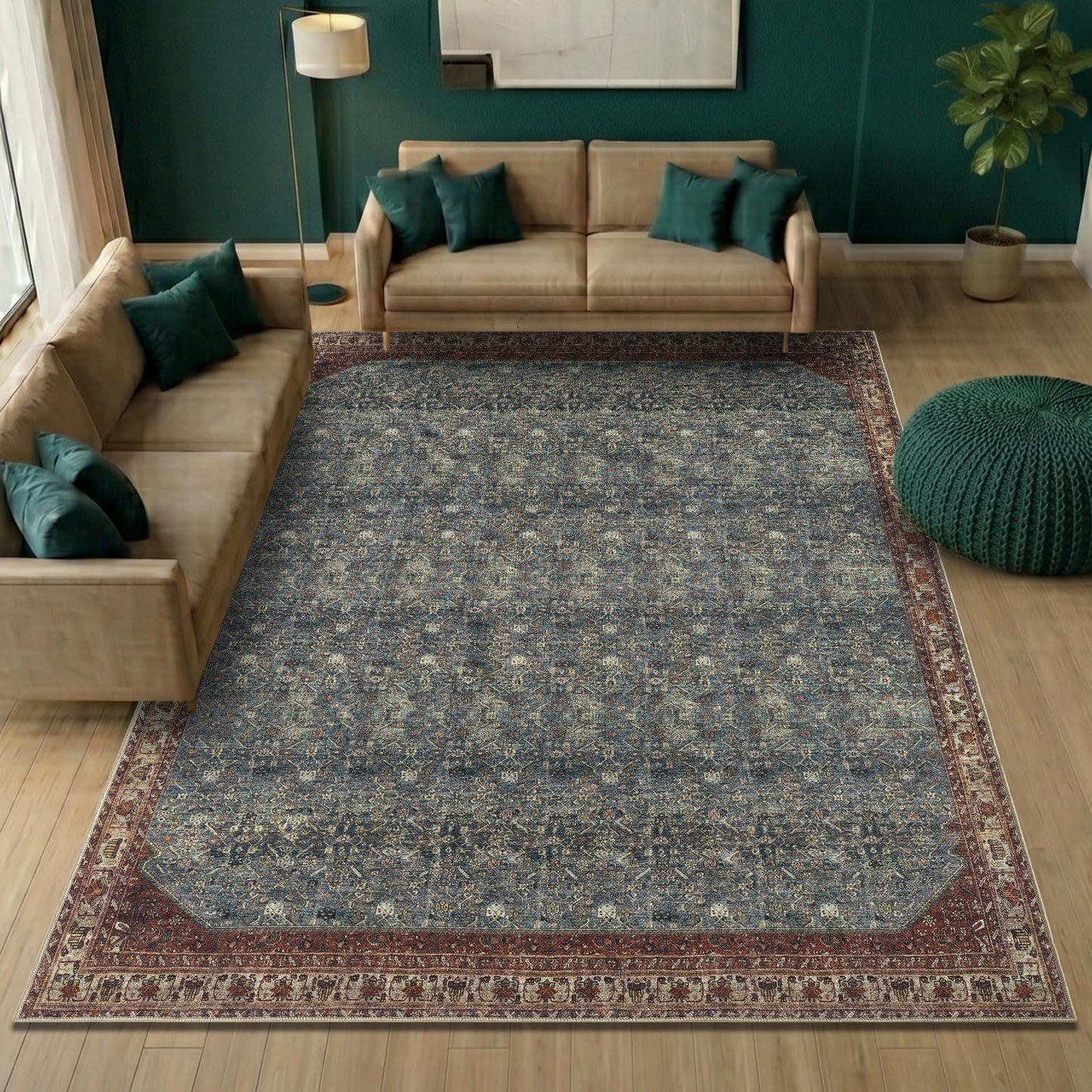 Keen Home Design 6x9 Rug - Machine Washable Area Rug with Non-Slip Backing, Ideal for Living Room, Dining Room, Bedroom - Vintage, Easy Clean, Durable, Low Pile Rug - (6' x 9')