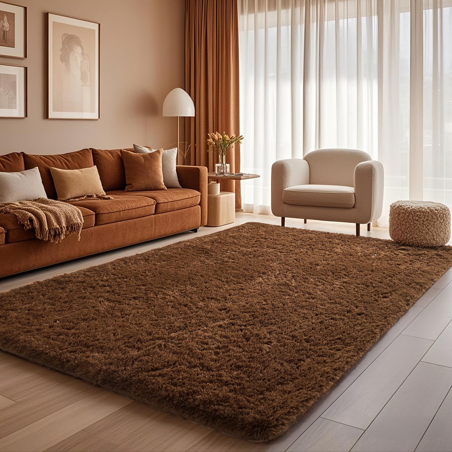 Ophanie Brown Rugs for Bedroom Living Room, Fluffy Fuzzy Furry Carpet,Plush Soft Shaggy Bedside Indoor Floor 4x6 Area Rug for Kids Girls Boys Baby Teen Dorm Nursery Decor with Over 99 pcs Pile fibers