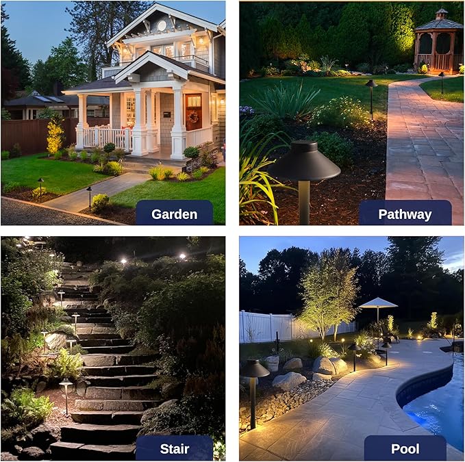 Gardenreet Brass Landscape Path Lights - 12V Low Voltage Pathway Light IP65 Waterproof, Outdoor Walkway Lighting Wired, Hat Bronze for Patio Lawn with 3W 4000K Neutral White G4 Bulb (10 Pack)