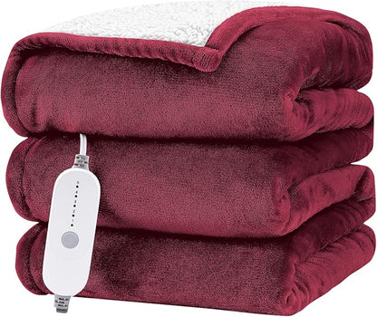 HYLEORY Heated Electric Blanket Twin 62"x84" Soft Fleece & Flannel with 5 Heating Levels & 10 Hours Timer Auto Shutt Off, ETL Certified, Washable，Heated Blanket for Body-Red