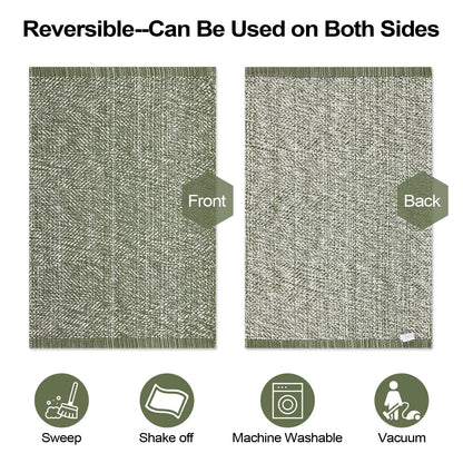 LEEVAN Washable Kitchen Rugs 3x5, Green Bedroom Rug, Cotton Woven Entryway Rug, Modern Braided Door Mat, Farmhouse Living Room Rugs, Reversible Carpet for Laundry Room Front Porch Outdoor Doormat
