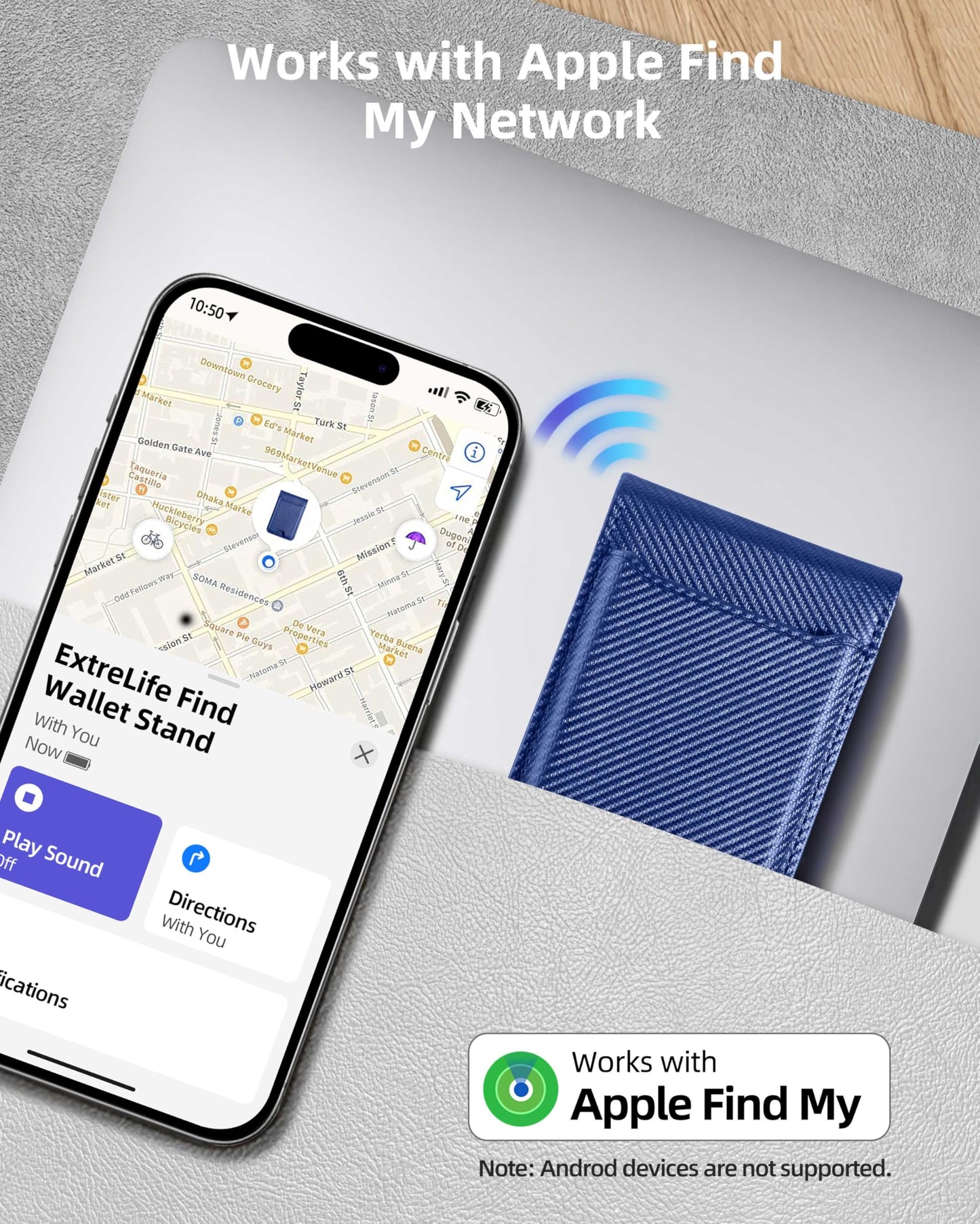 ExtreLife for Magsafe Wallet, Works with Apple Find My, Strongest Magnetic Wallet for iPhone 17/16/15/14/13/12 Series, WalletTracker with Adjustable Stand, 6 Card Holder, Bright Blue
