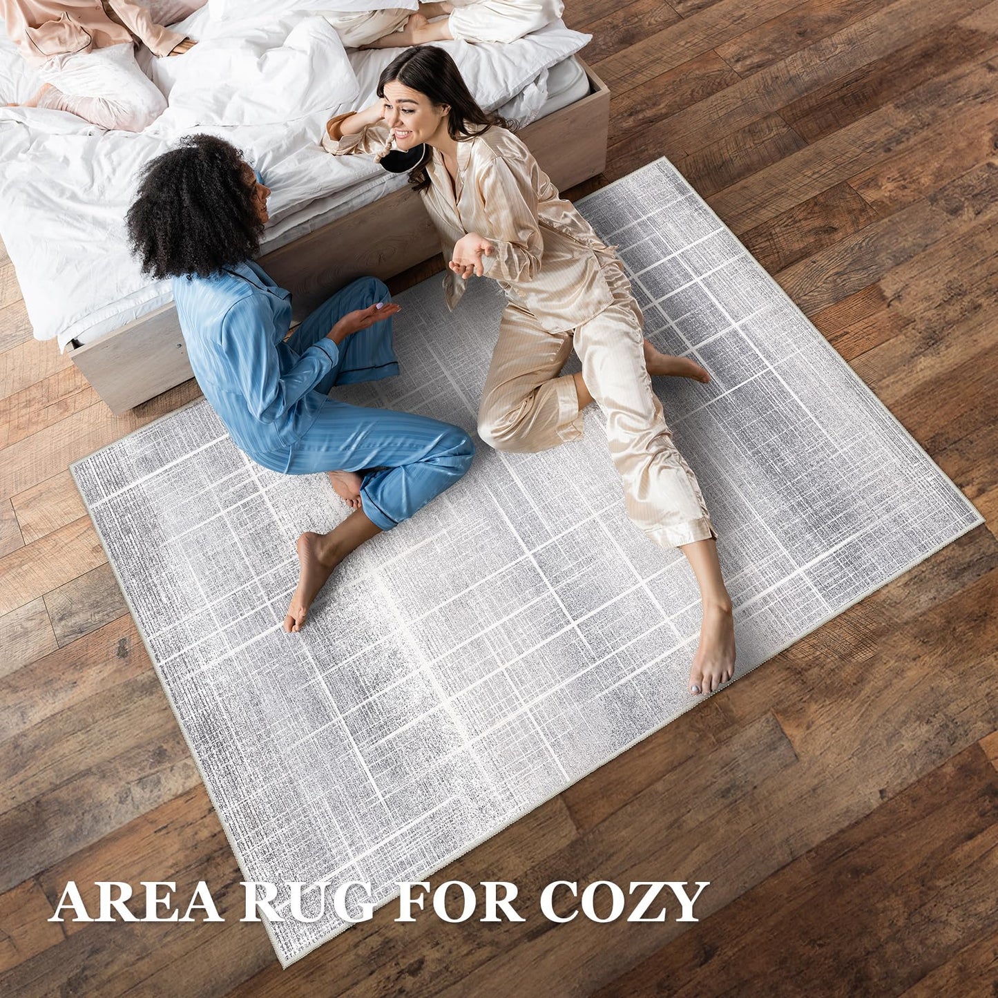 Vamcheer Modern Area Rug 5x7 - Upgraded 10mm Thick Sponge for Exceptional Comfort, Abstract Area Rug for Living Room/Bedroom/Office, Non-Shedding & Easy to Clean, Grey Striped