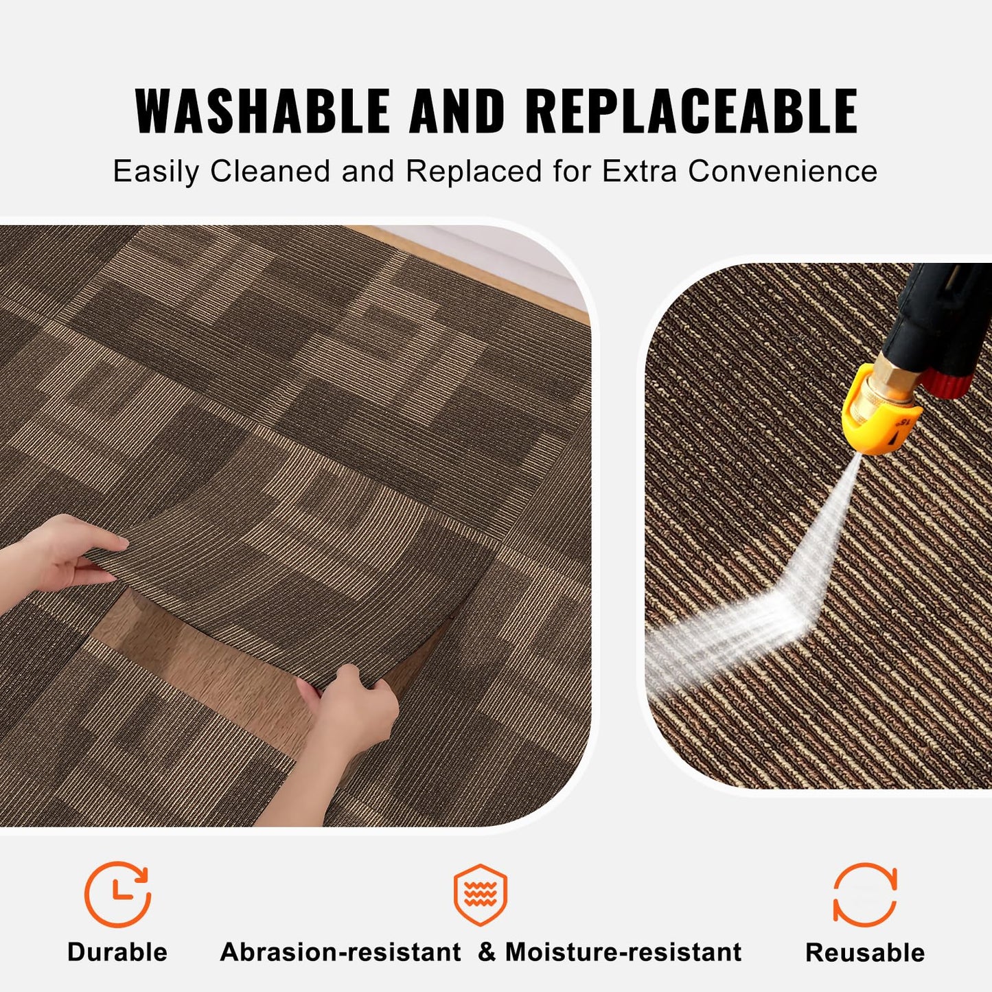 VEVOR Carpet Tiles Reusable, 24 PCS, 24"x 24", Squares Soft Padded Carpet, Carpet Floor Tiles Easy DIY for Bedroom Living Room Indoor Outdoor (Mixed Brown, 96 sqft/Box)