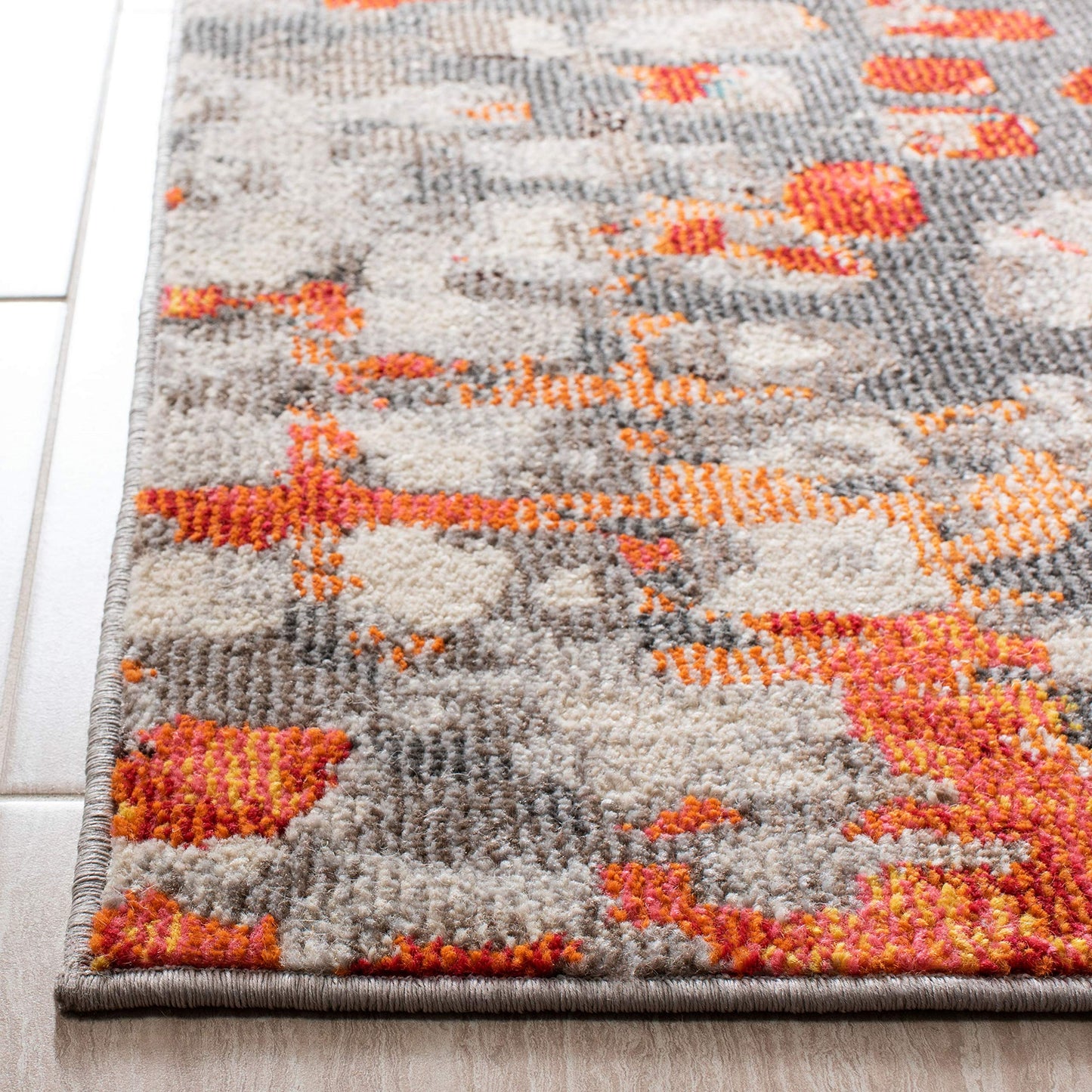 SAFAVIEH Madison Collection Runner Rug - 2'2" x 8', Grey & Orange, Boho Abstract Distressed Design, Non-Shedding & Easy Care, Ideal for High Traffic Areas in Living Room, Bedroom (MAD425H)