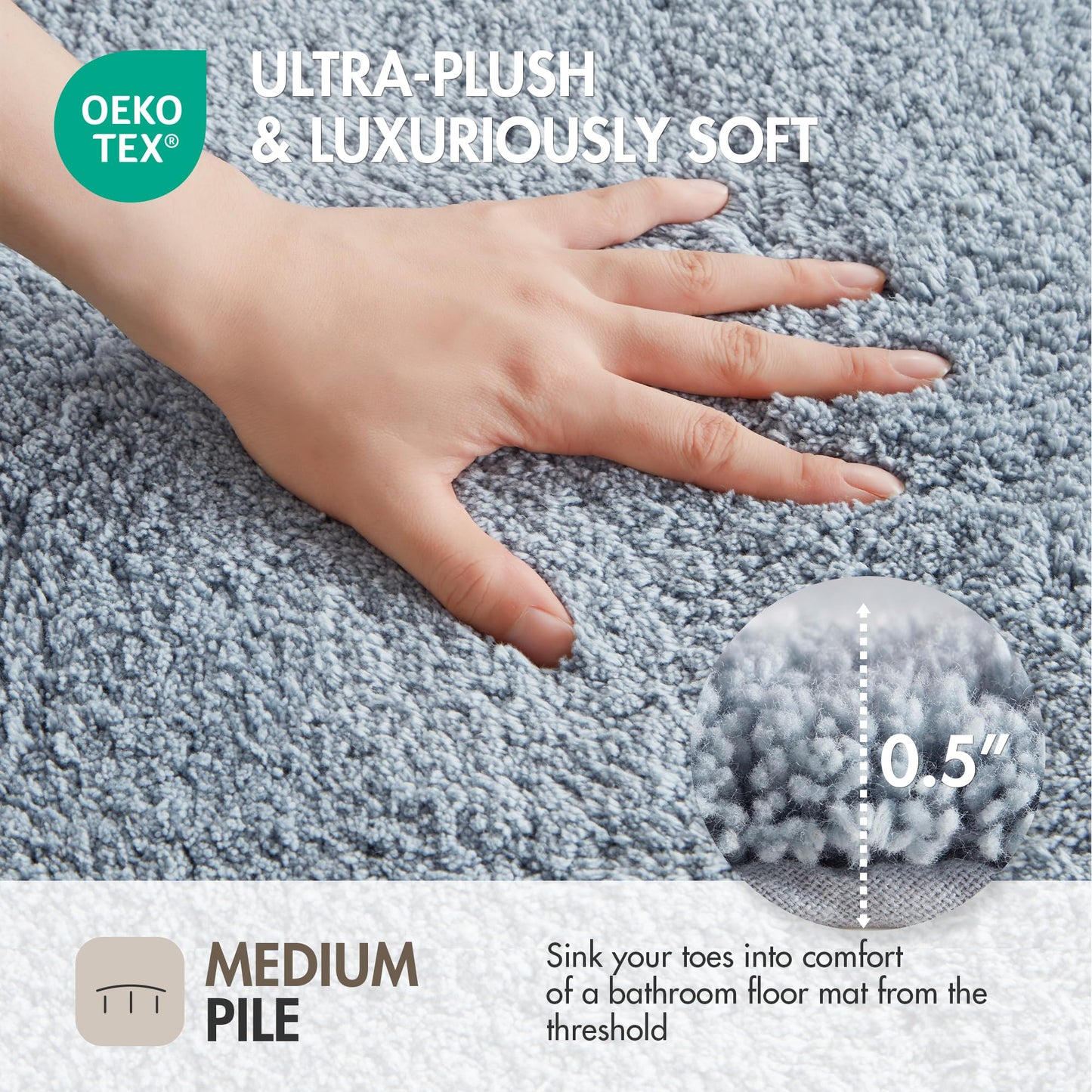 Madison Park Evan 100% Cotton Bathroom Non Slip Backing-Luxurious Tufted Plush Bath Mat Absorbent, Quick Dry, Spa Design Shower Room Décor, 20x30" Blue