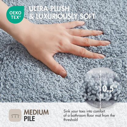 Madison Park Evan 100% Cotton Bathroom Non Slip Backing-Luxurious Tufted Plush Bath Mat Absorbent, Quick Dry, Spa Design Shower Room Décor, 20x30" Blue