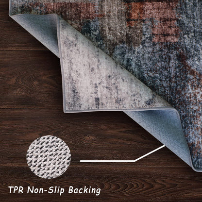 vivorug Grey 9x12 Area Rugs for Living Room, Non Slip Machine Washable Modern Abstract Rug, Ultra-Thin Lightweight Large Area Rug Carpet for Bedroom, Dining Room, Low Pile