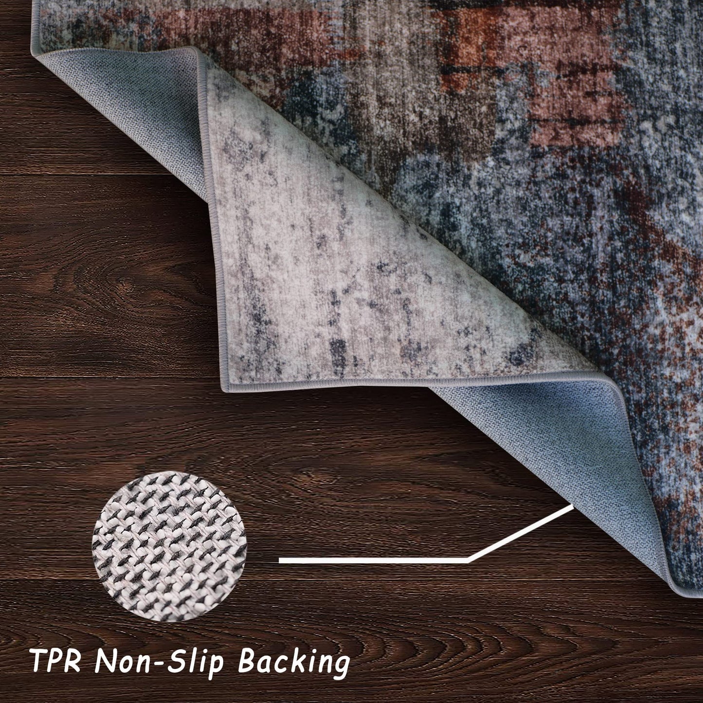 vivorug 5x7 Area Rugs - Ultra-Thin Washable Rug with Non-Slip Backing, Ideal for Living Room, Bedroom, Kitchen Floor Carpet - Modern Abstract, Easy Clean, Durable, Low Pile Gray/Rust