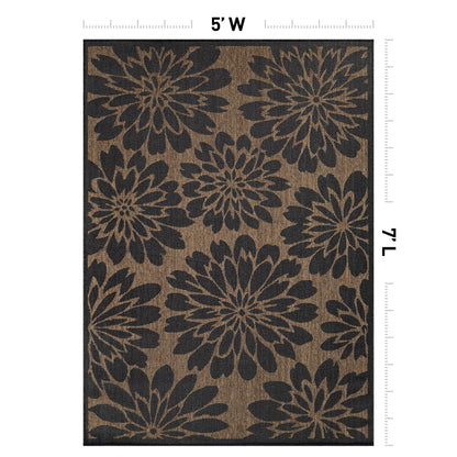 Rugshop Floral Indoor Outdoor Flat Woven Area Rug,Natural Jute-Style,Easy-Care Patio Rug for Backyard Porch Deck Balcony, 5' x 7' Dark Gray/Natural