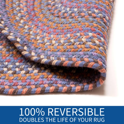 Super Area Rugs Premium Wool Braided Rug - Soft & Reversible Woven Rug- Made in USA - Blue, 3' X 5'