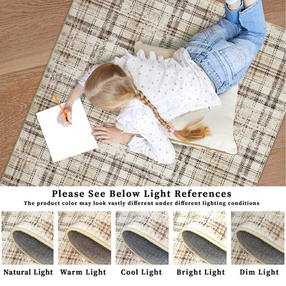 Garvee Washable 8x10 Area Rug for Living Room Non Slip Soft Bedroom Rugs Tartan Plaid Area Rug Non Shedding Low Pile Stain Resistant Carpet for Nursery Dining Room Playroom Office, Beige