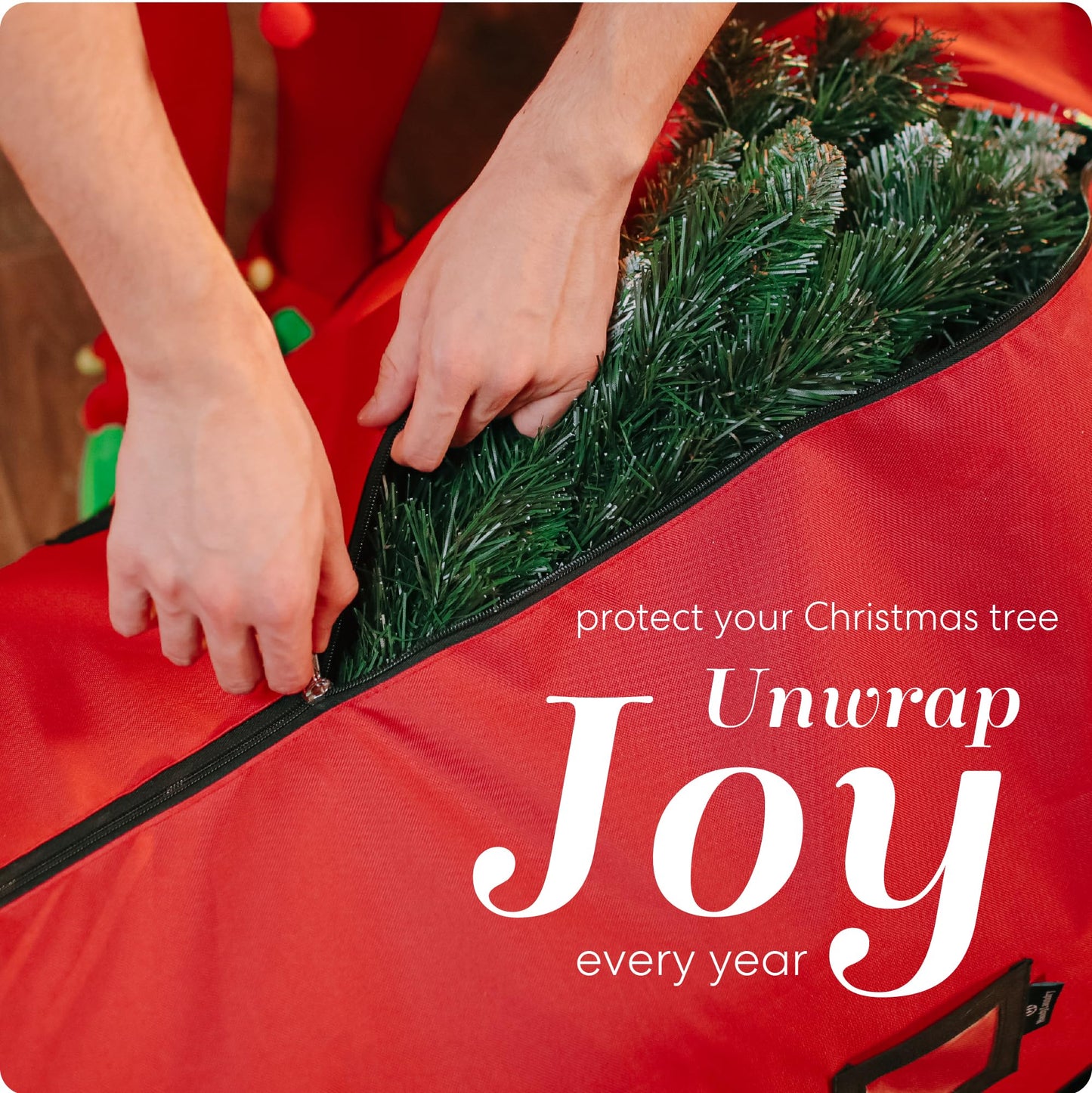 Handy Laundry Christmas Tree Storage Bag with Wheels – Fits 9 Ft Artificial Tree, Heavy Duty, Waterproof, Large Zippered Holiday Storage Container, Durable Handles, Red