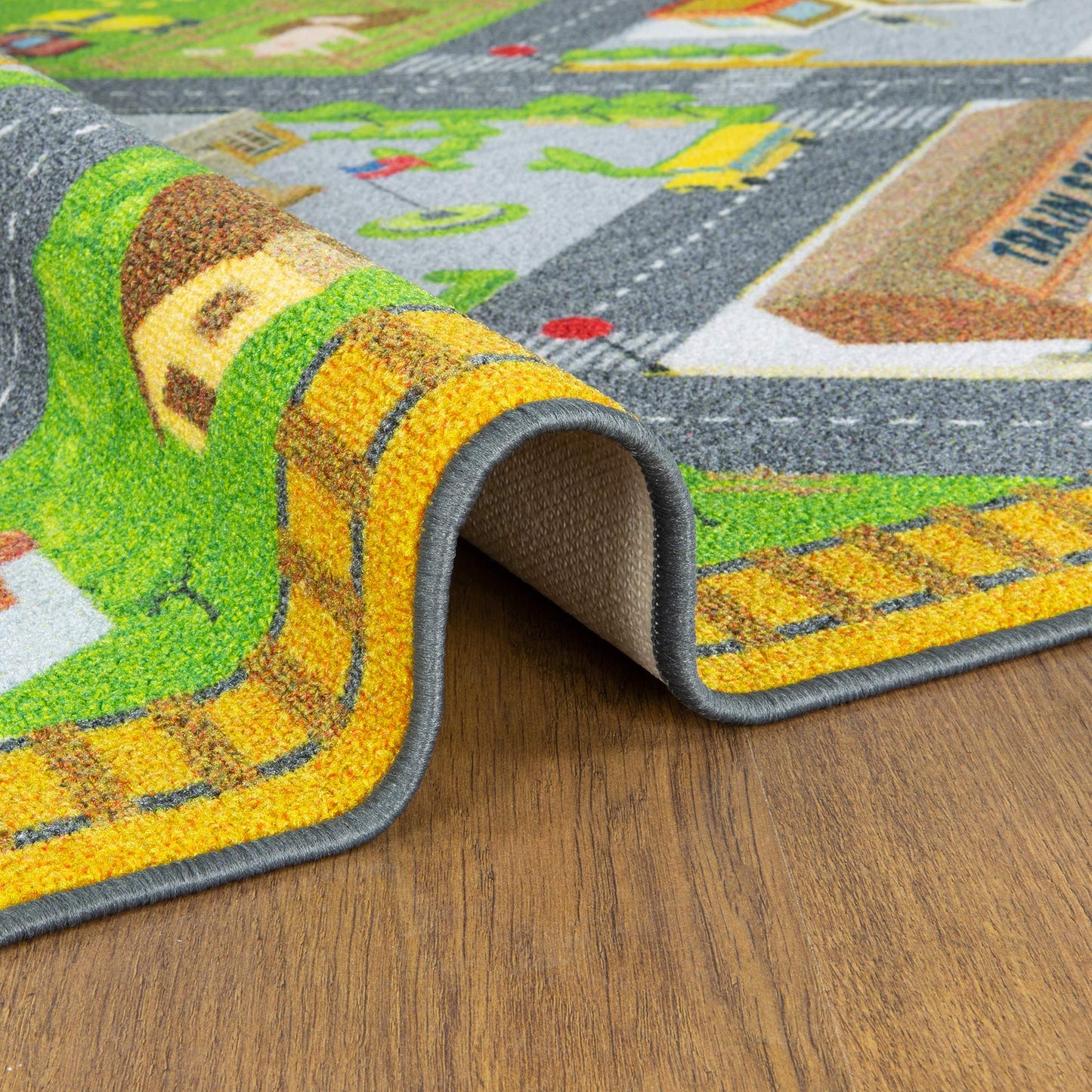 KC Cubs 5x7 Country Farm Construction Car Road Street Rug – Educational Carpet Play Mat for Kids, Toddlers, Nursery, Classroom, Playroom, Baby Daycare